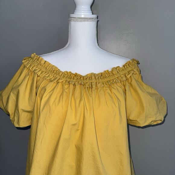 Anthropologie A’Reve Woman’s Off Shoulder Puff Sleeve Dress Sz L Yellow Boho - Picture 2 of 10